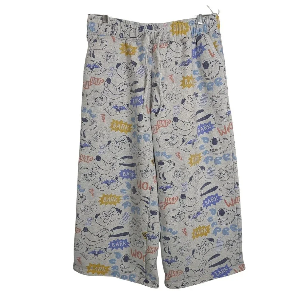 Disney Critter Lounge elastic waist sweat pants wide leg Grey Multi-Color Size L